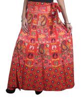 India Trendz Jaipuri Printed Cotton Long Wrap Skirt -red