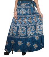 India Trendz Jaipuri Printed Cotton Long Wrap Skirt -blue