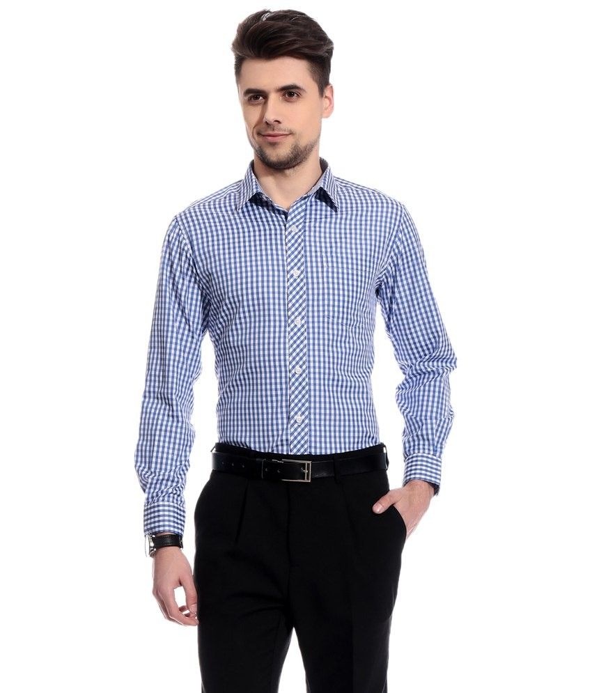 Club Avis Usa Enticing Blue & White Smart Fit Formal Shirt