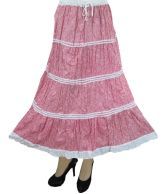 India Trendzs Pink Printed Cotton Broomstick Skirt