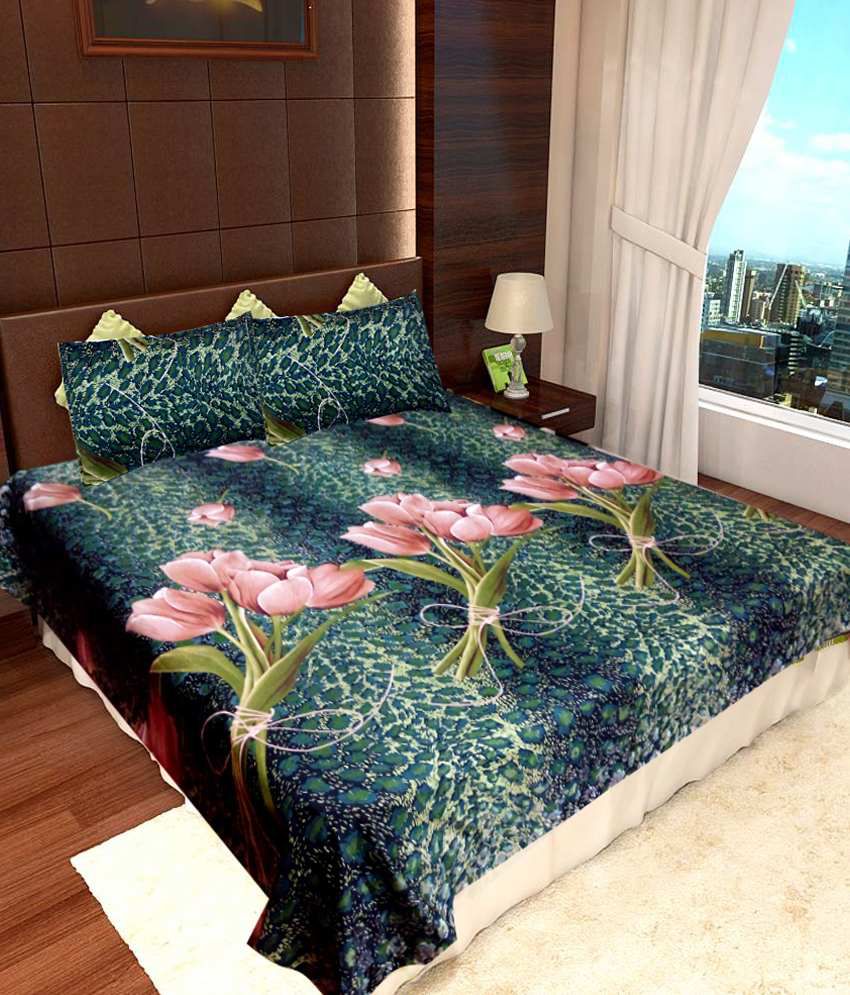 Homefab India 3D Printed Green Double Bed Sheet - Buy Homefab India 3D