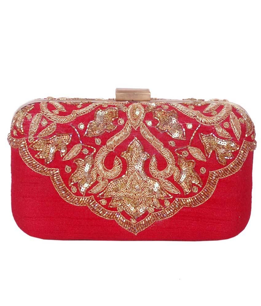 Buy Adiba Enterprises Red Silk Clutch Bag At Best Prices In India