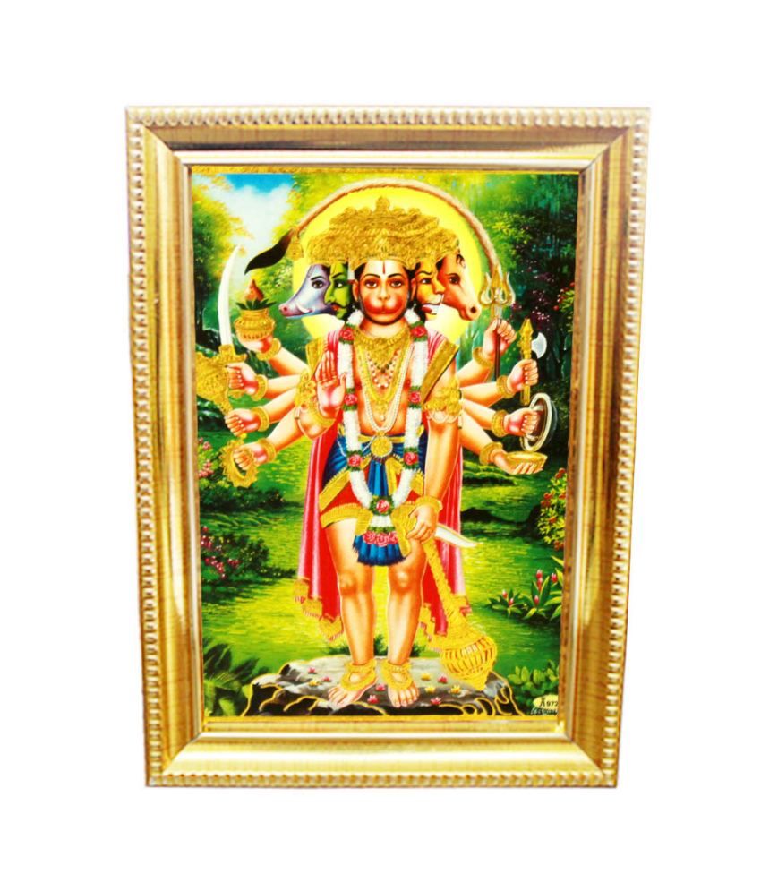 Vedic Vaani Golden Panchmukhi Hanuman Golden Frame Buy Vedic Vaani