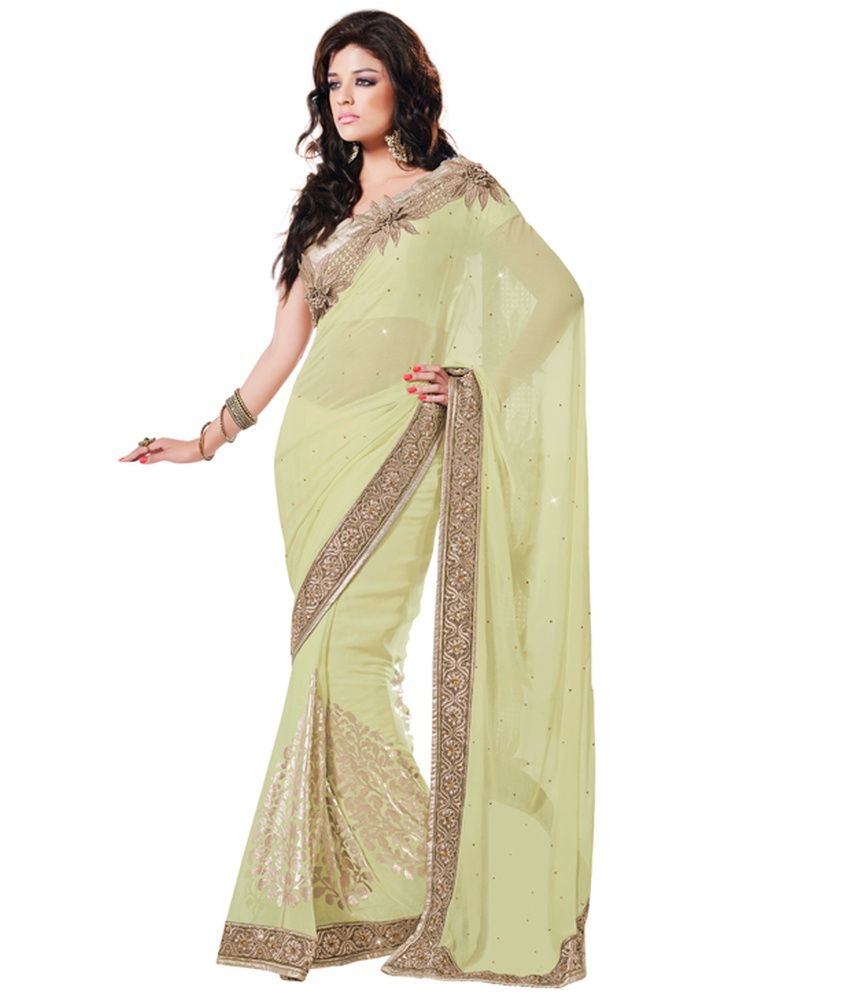 Saree Swarg Green Faux Chiffon Saree Buy Saree Swarg Green Faux