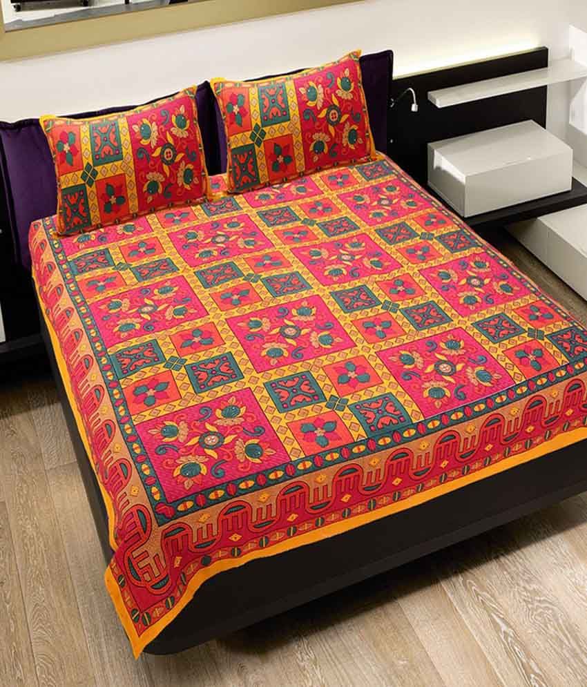 Rangasthali Rajasthani Sanganeri Print Double Bed Sheet with 2 Pillow