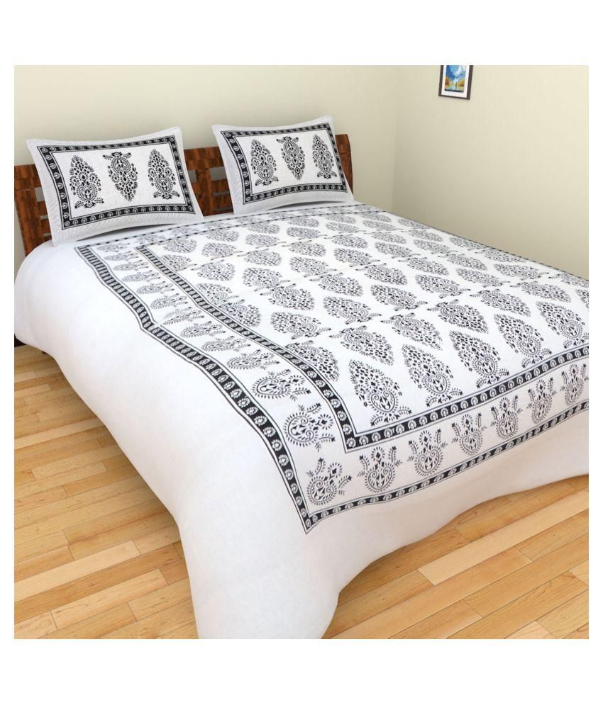 Gauryog Cotton Double Bed Sheet White Printed Buy Gauryog Cotton