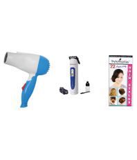 Style Maniac Complementary Hairstyle Booklet With Combo of Men's Trimmer And Hair Dryer White