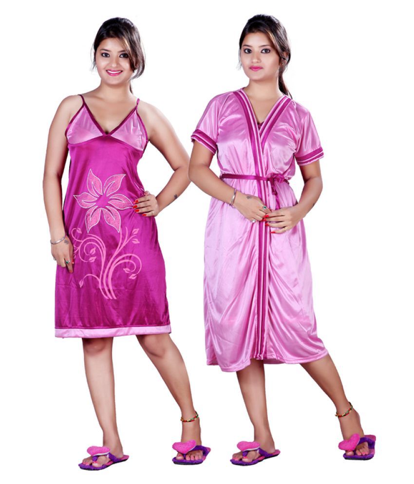 Buy Fdt Pink Satin Nighty Night Gowns Online At Best Prices In India