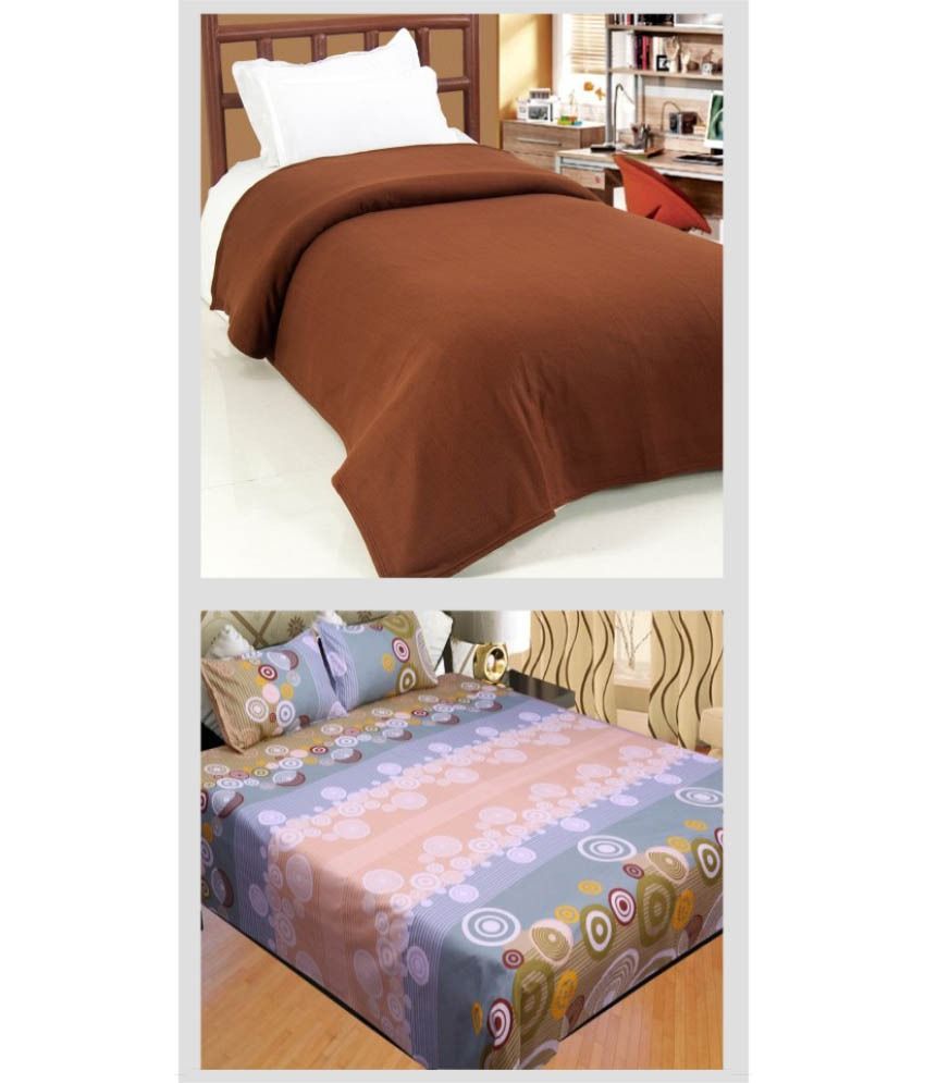 Surhome Multicolour Combo Of Fleece Blanket And Double Bed Sheet With 2