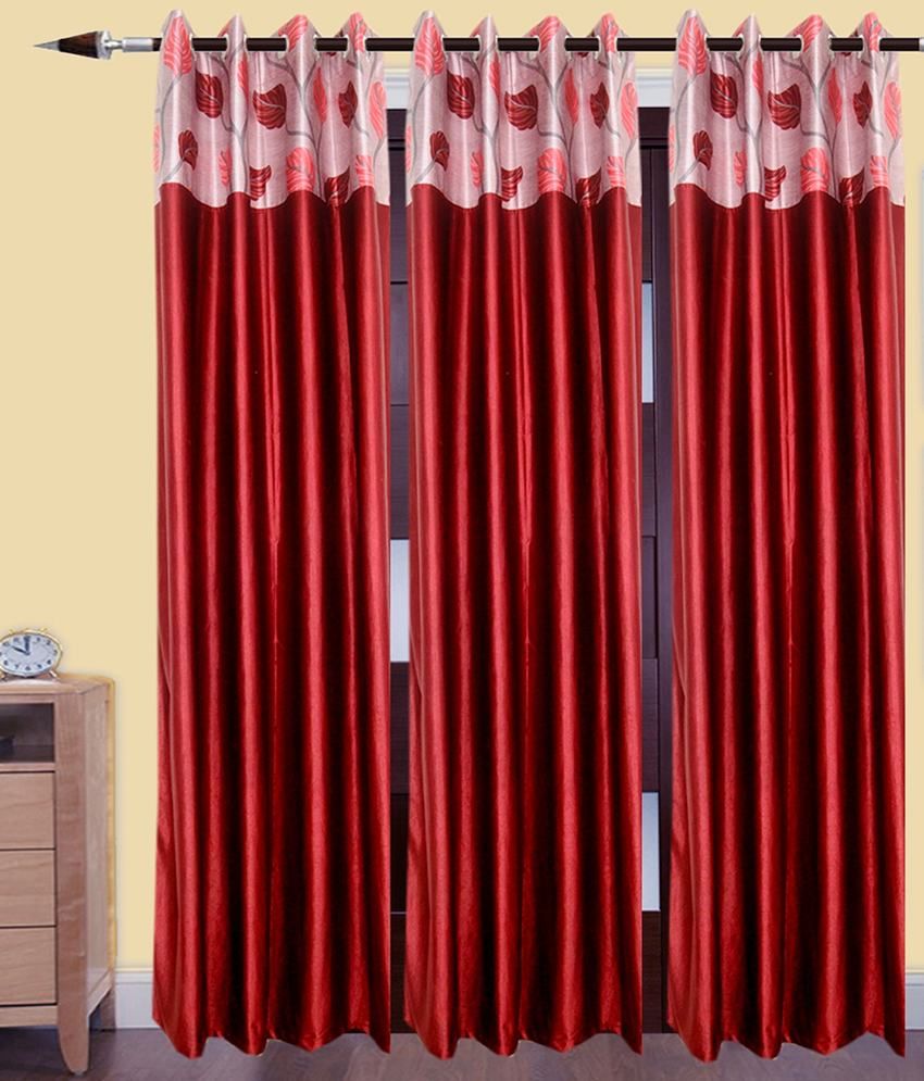 Aj Interio Red And Pink Plain Polyester Door Curtain Set Of 3 Solid