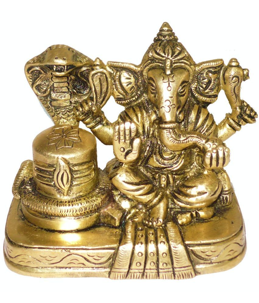 Brass Metal Ganesh Sitting With Lord Shiva Shivling Statue By Bharat