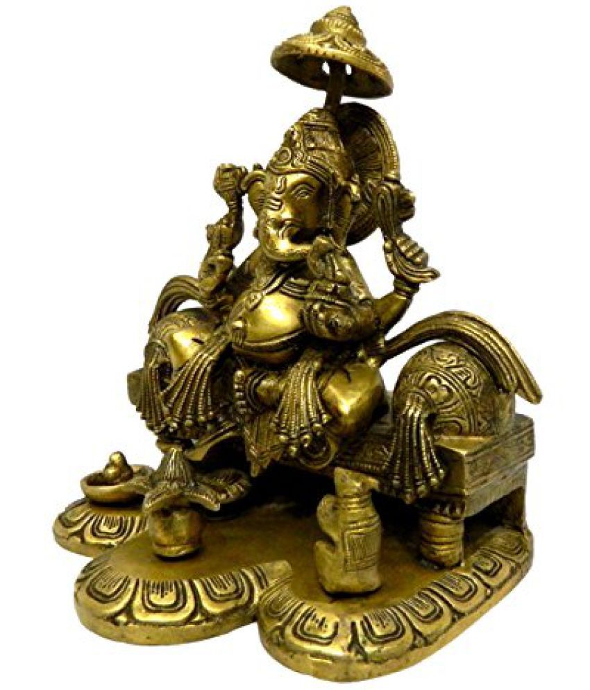 Pure Brass Metal Ganesh Sitting On Shihasan In Fine Finishing And