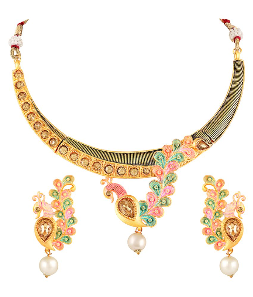 Asmitta Jewellery Zinc Multi Color Choker Traditional Gold Plated