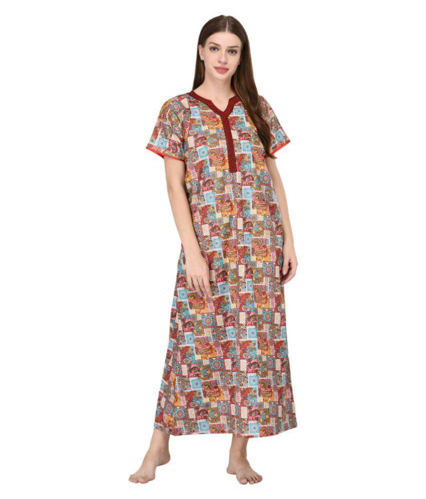 Buy Nightfab Cotton Nighty Night Gowns Multi Color Online At Best