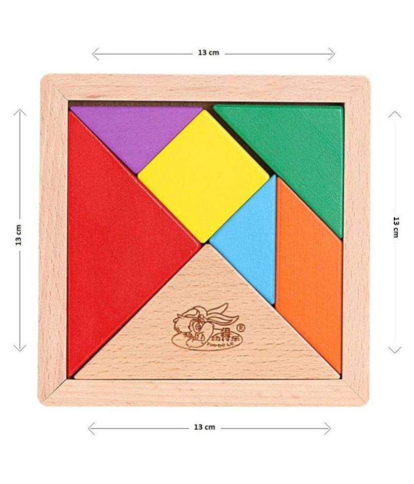 Non Toxic Wooden Tangram Puzzle Multicolour 7 Pieces 30