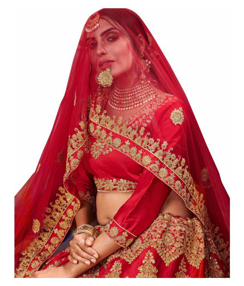 Manvaa Red Silk Circular Semi Stitched Lehenga Buy Manvaa Red Silk