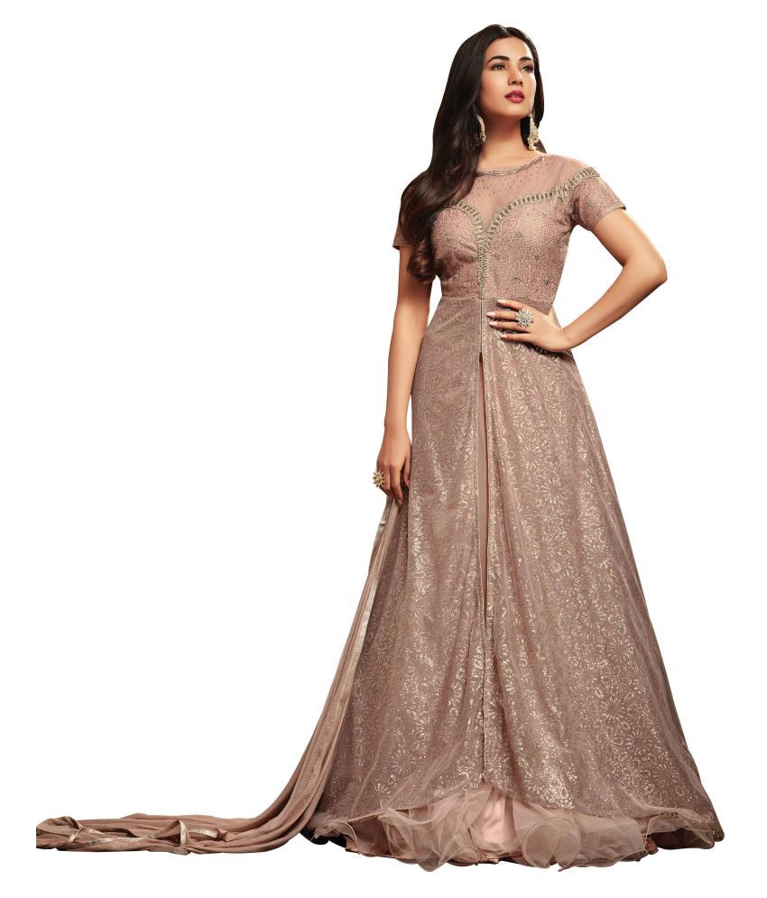 KAPANKU Grey Net Anarkali Gown Semi Stitched Suit Buy KAPANKU Grey