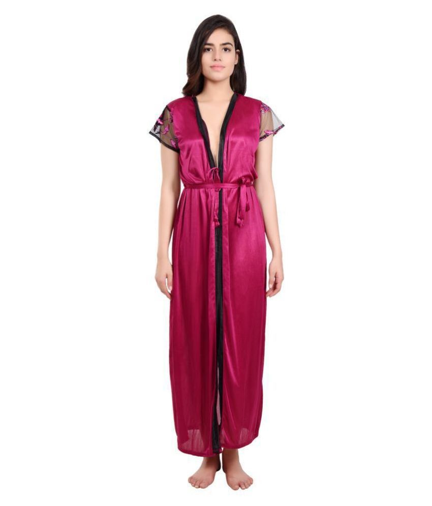 Buy Luxura Essentials Satin Nighty Night Gowns Pink Online At Best