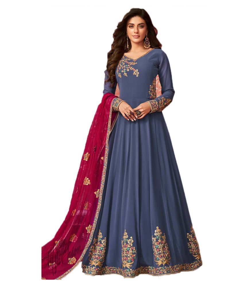 EHARAANARKALIGOWN Blue Georgette Anarkali Semi Stitched Suit Buy