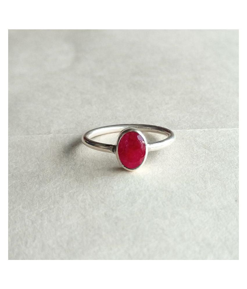 7 Ratti Natural Ruby Manik Stone Unheated Lab Certified Pure Silver