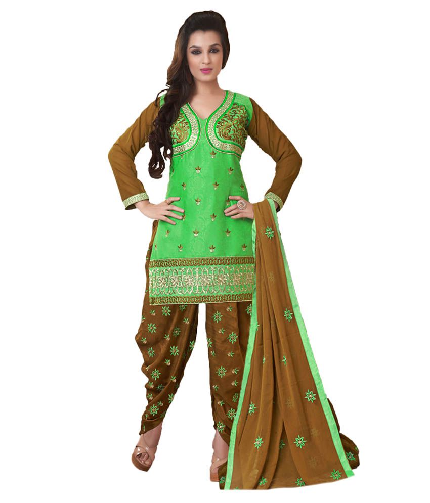King Sales Green Cotton Unstitched Dress Material - Buy ...