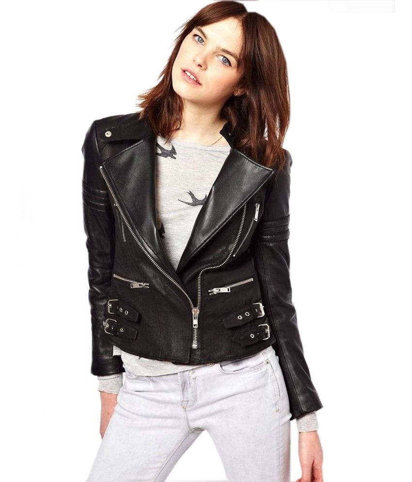 Buy Leatherzone Genuine Leather Black Colour Women Biker Jacket Online 