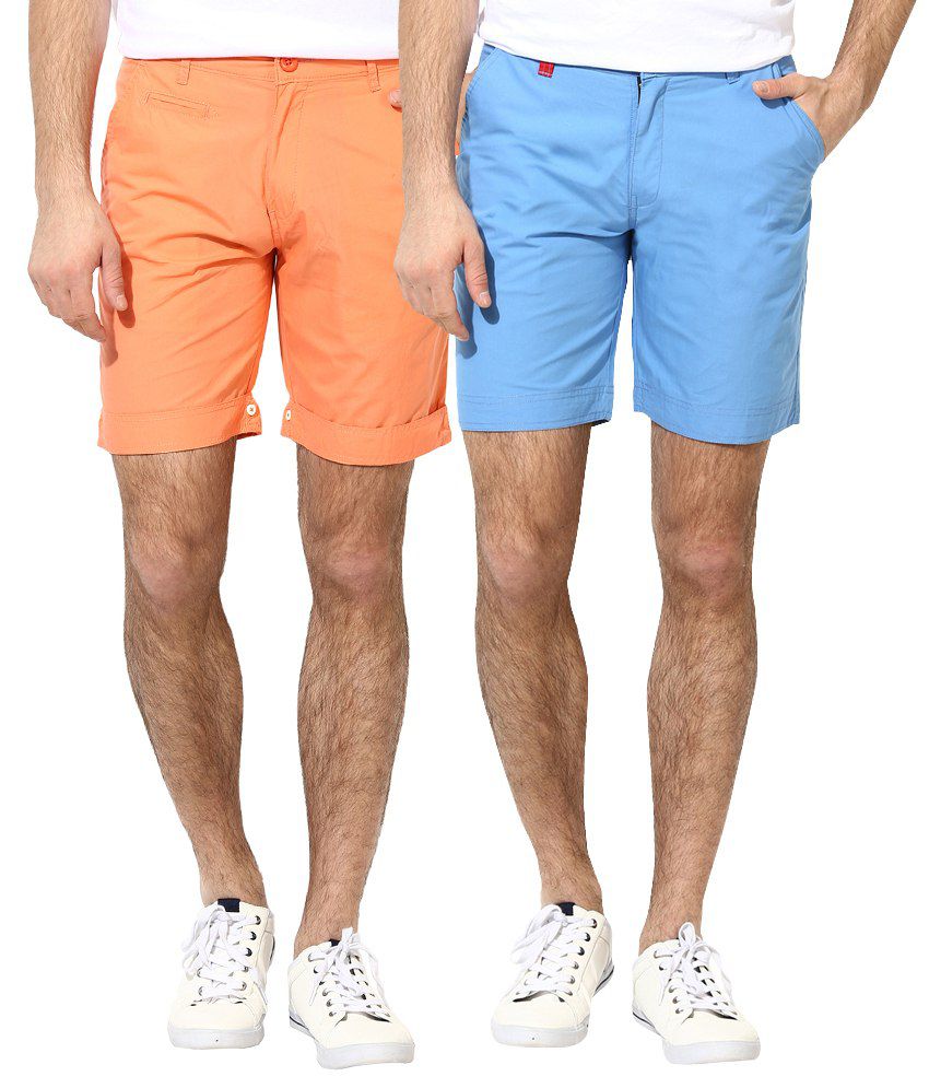 Silver Streak Blue & Orange Cotton Shorts (Pack of 2) - Buy Silver ...