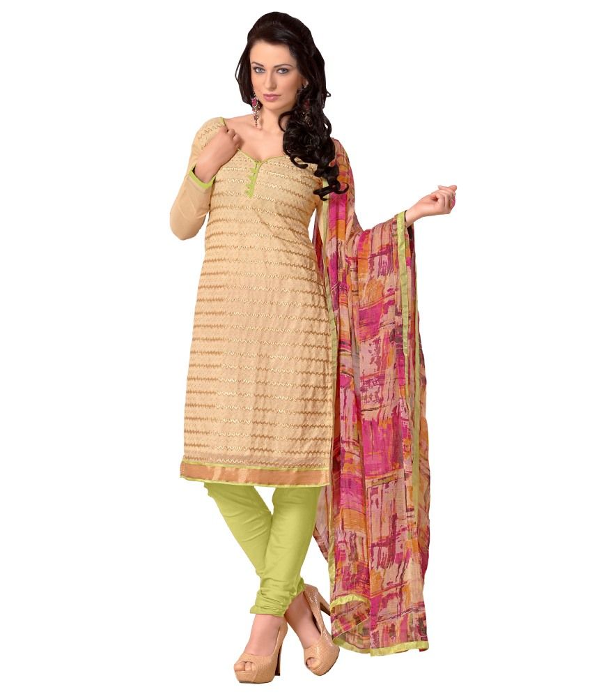 Indian House Beige Cotton Unstitched Dress Material - Buy Indian House Beige Cotton Unstitched 