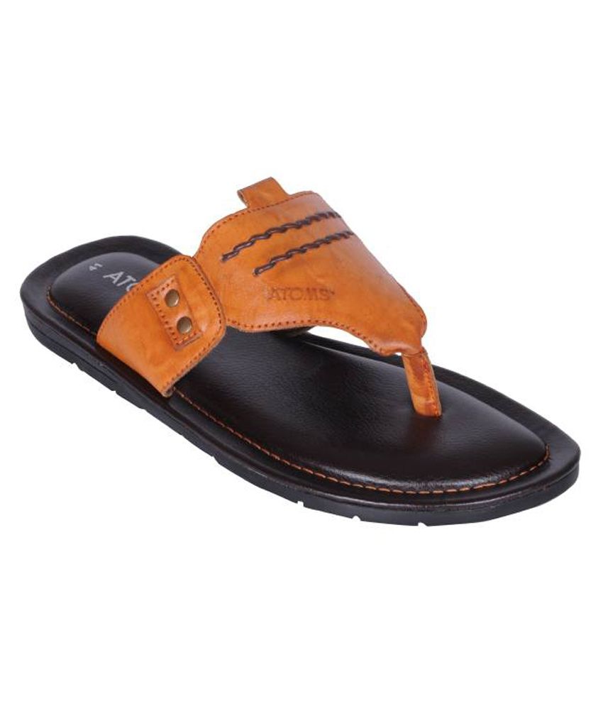 mens tan leather flip flops