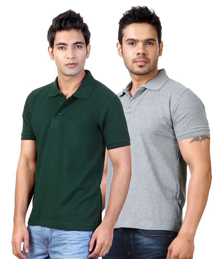 Entigue Solid Green & Grey Polo T-shirts Combo - Buy Entigue Solid ...