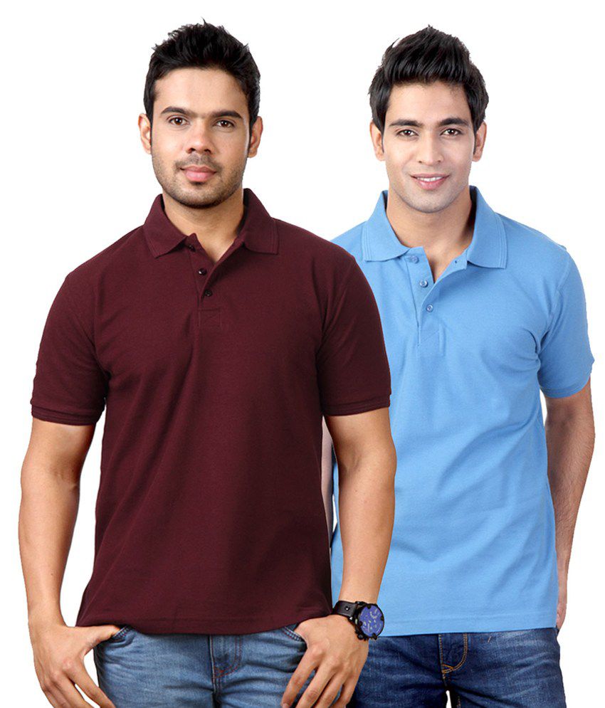 Entigue Solid Maroon & Sky Blue Polo T-shirts Combo - Buy Entigue Solid ...