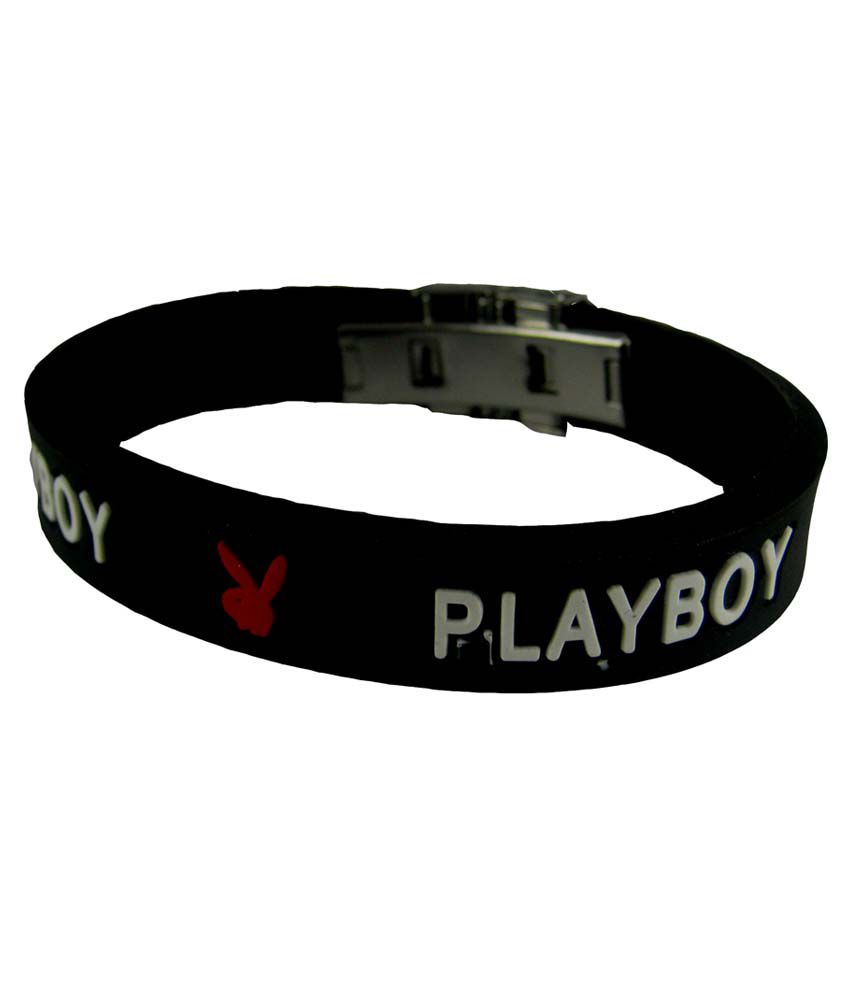 Details about   PLAYBOY-MENS WOMENS UNISEX STAINLES STEEL SILICONE BRACELET~NEW~BLACK 