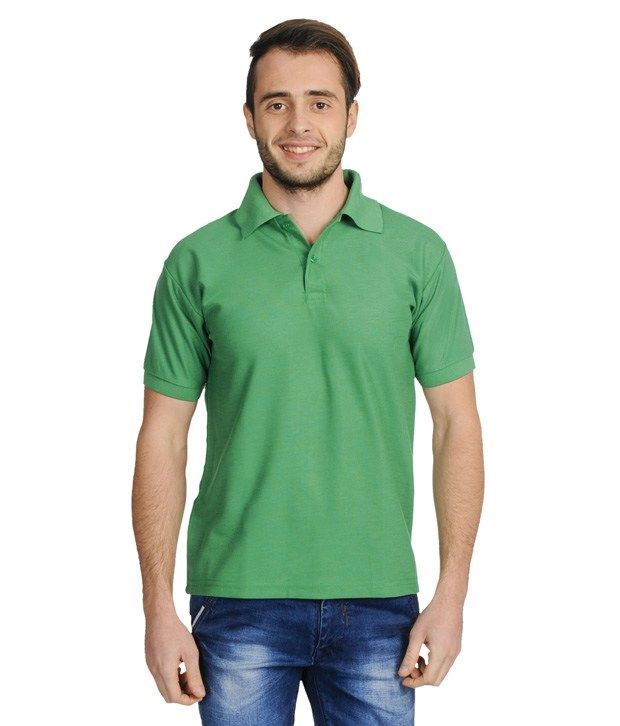 Superjoy Navy & Green Cotton Blend Half Sleeves Contemporary Polo T ...