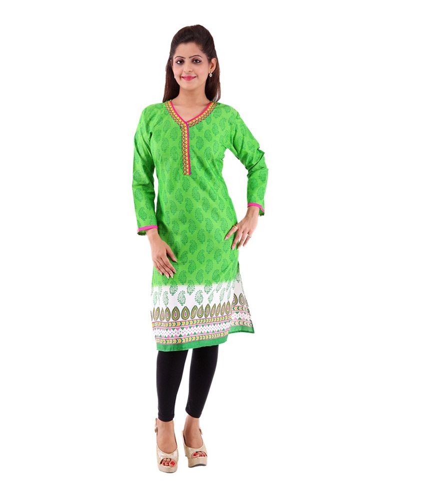 VINAYAK COLLECTION Green Cotton Kurti - Buy VINAYAK COLLECTION Green ...