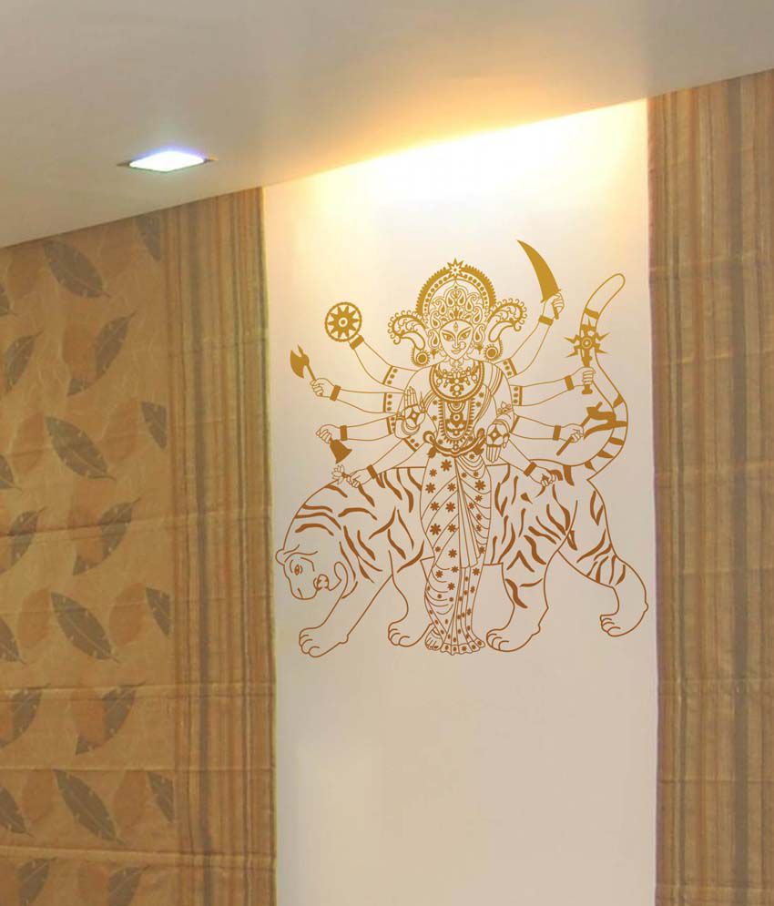     			WallDesign Durga with Tiger Copper Wall Sticker (Medium)