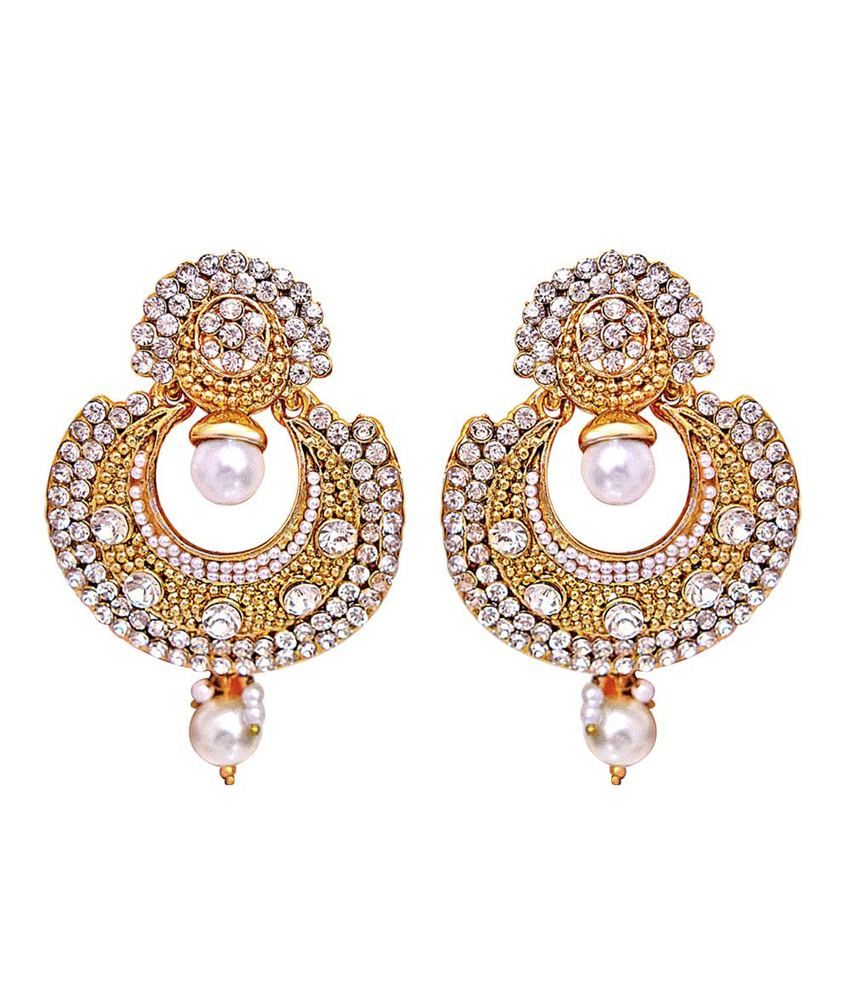 Surat Diamond Traditional Round Shaped White Stone Gold Plated Surat Diamond Traditional Round Shaped White Stone Gold Plated Dangling Fashion Earrings For Women