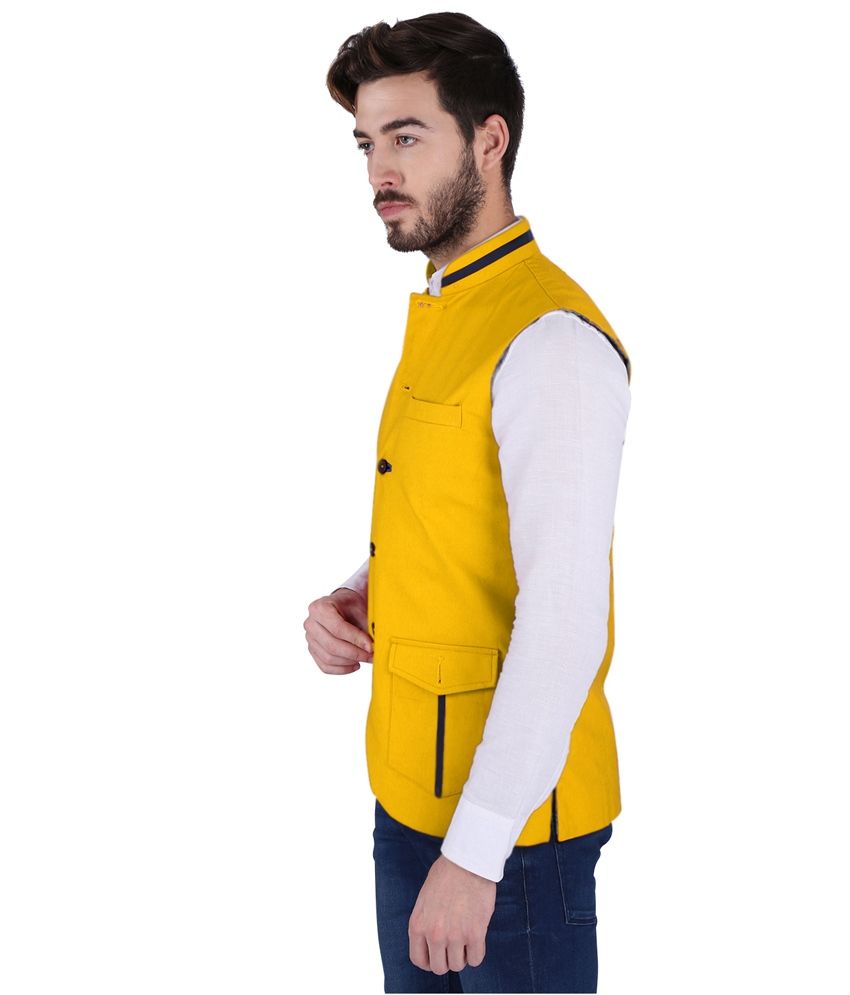 3510277 Yellow Sleeveless Long Jacket