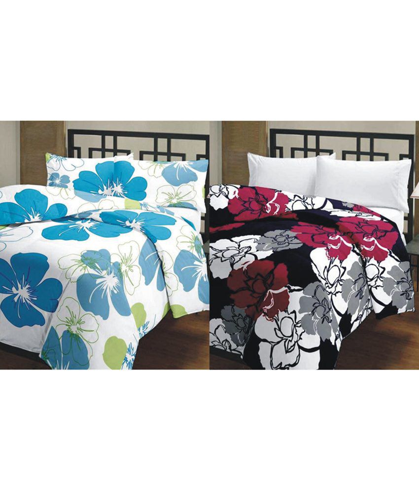     			Renown Combo Of Blue Flowers & Maroon Floral Single Bed Poly Cotton AC Blanket