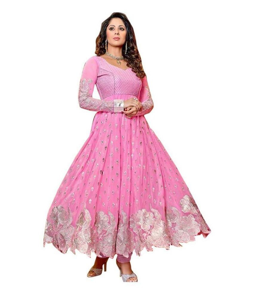 Krishna Pink Faux Georgette Unstitched Dress Material Buy Krishna