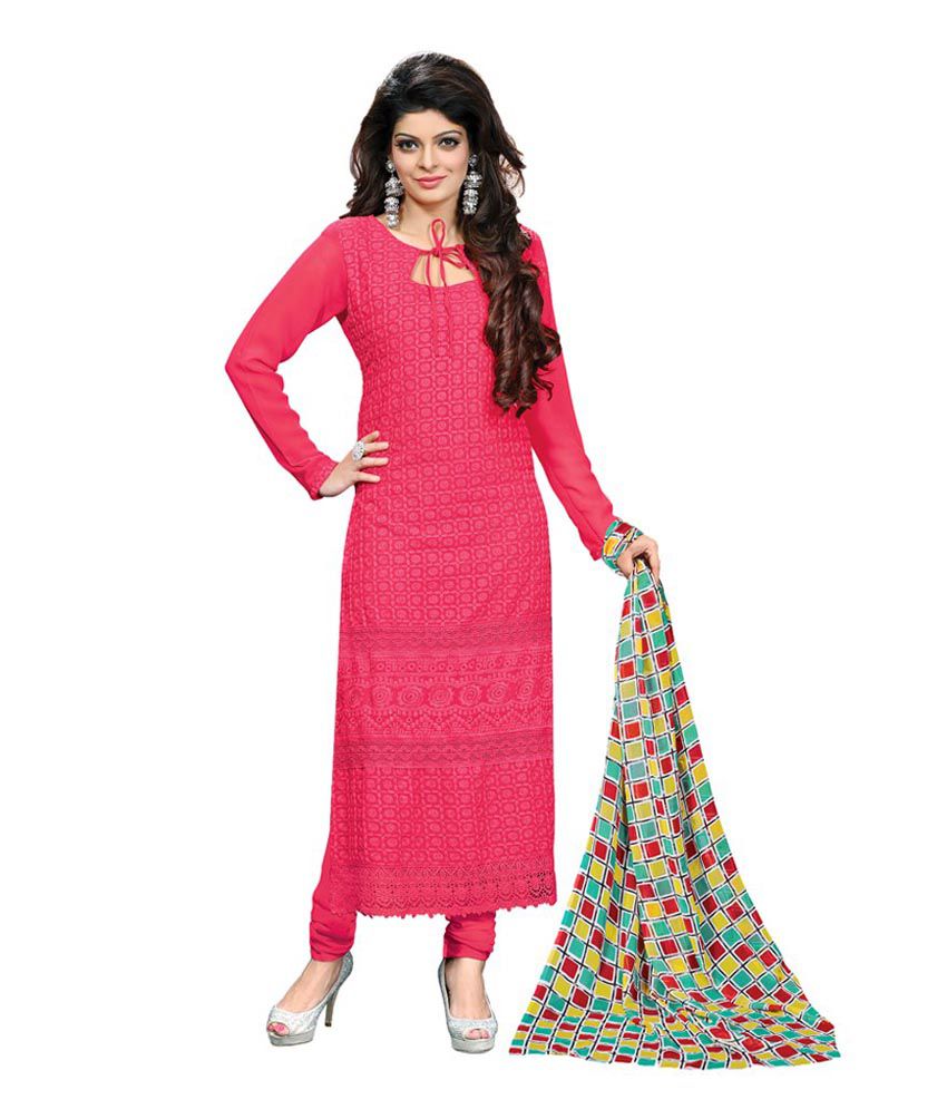 Saee Pink Georgette Unstitched Dress Material Buy Saee Pink Georgette Unstitched Dress