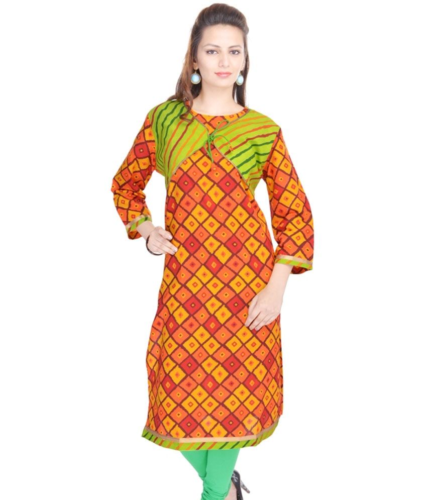 orange color kurti combination