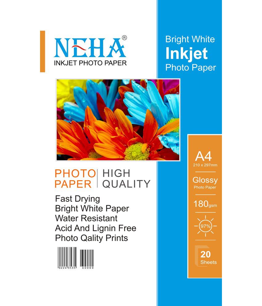     			Neha Inkjet High Glossy A4 Size Photo Paper of 180 Gsm - Pack of 20 Sheets