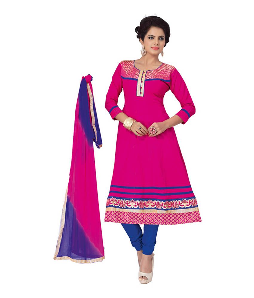 Soru Fashion Pink Cotton Unstitched Dress Material - Buy Soru Fashion ...