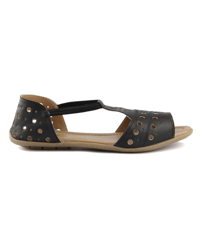 peep toe black flat sandals