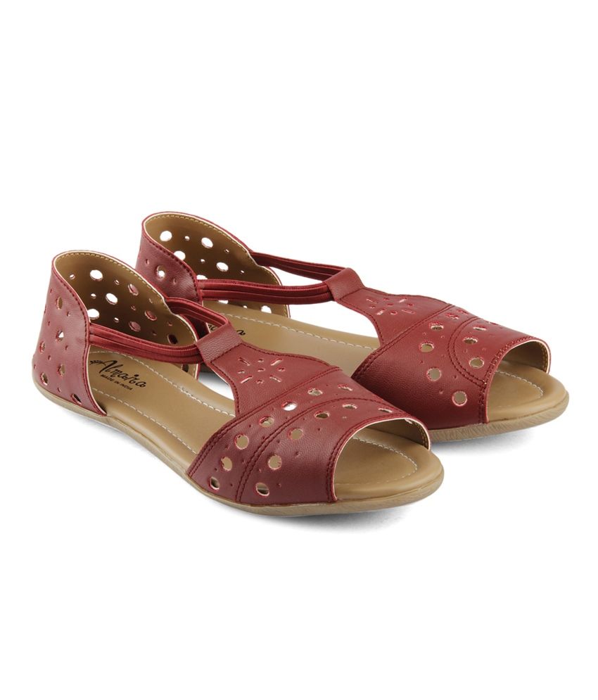maroon sandals flat