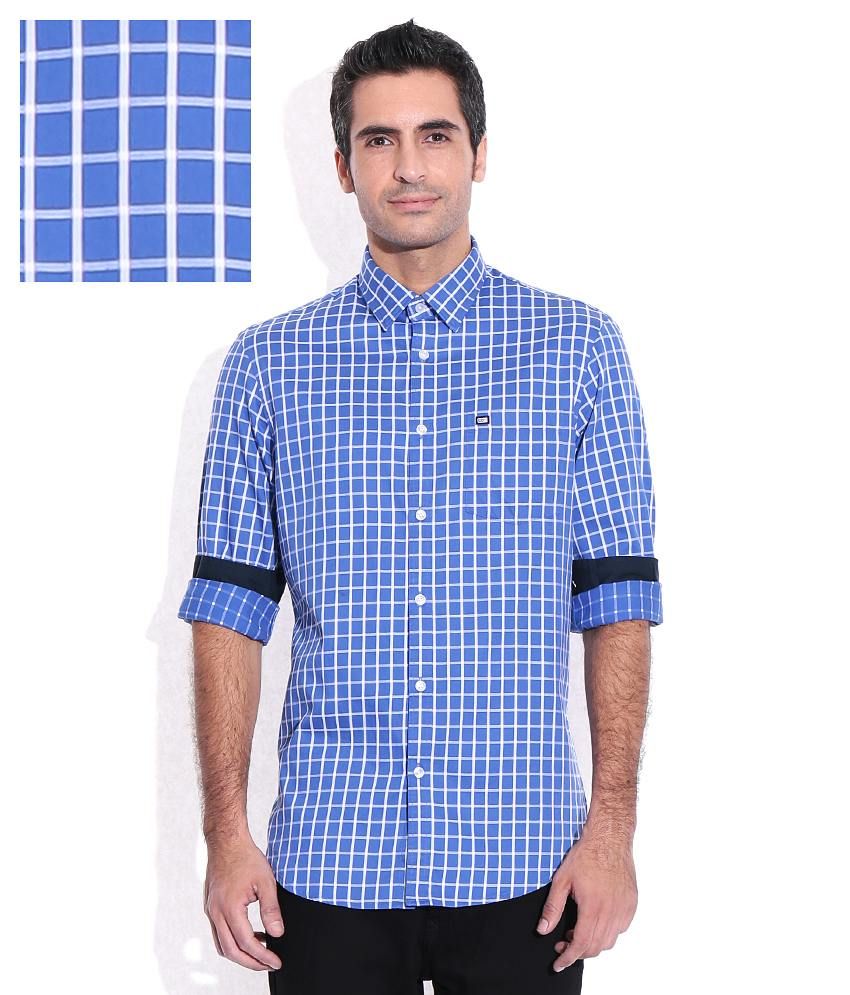 arrow men checkered casual blue shirt