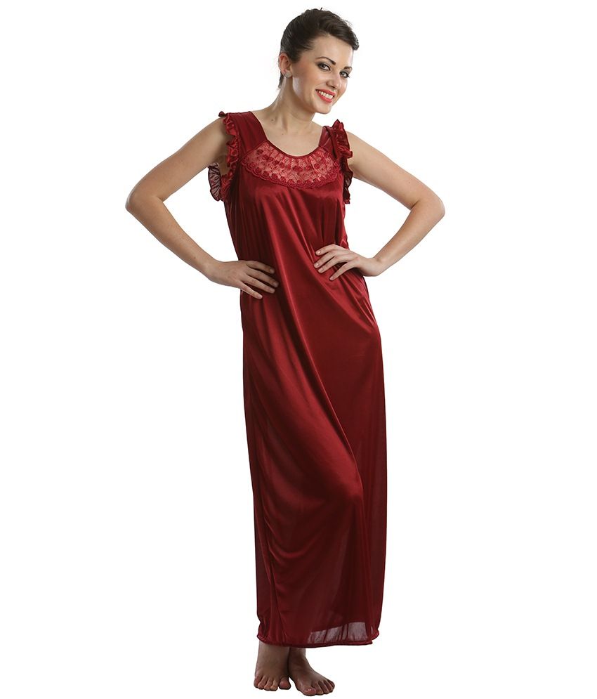     			Clovia Maroon Satin Nighty