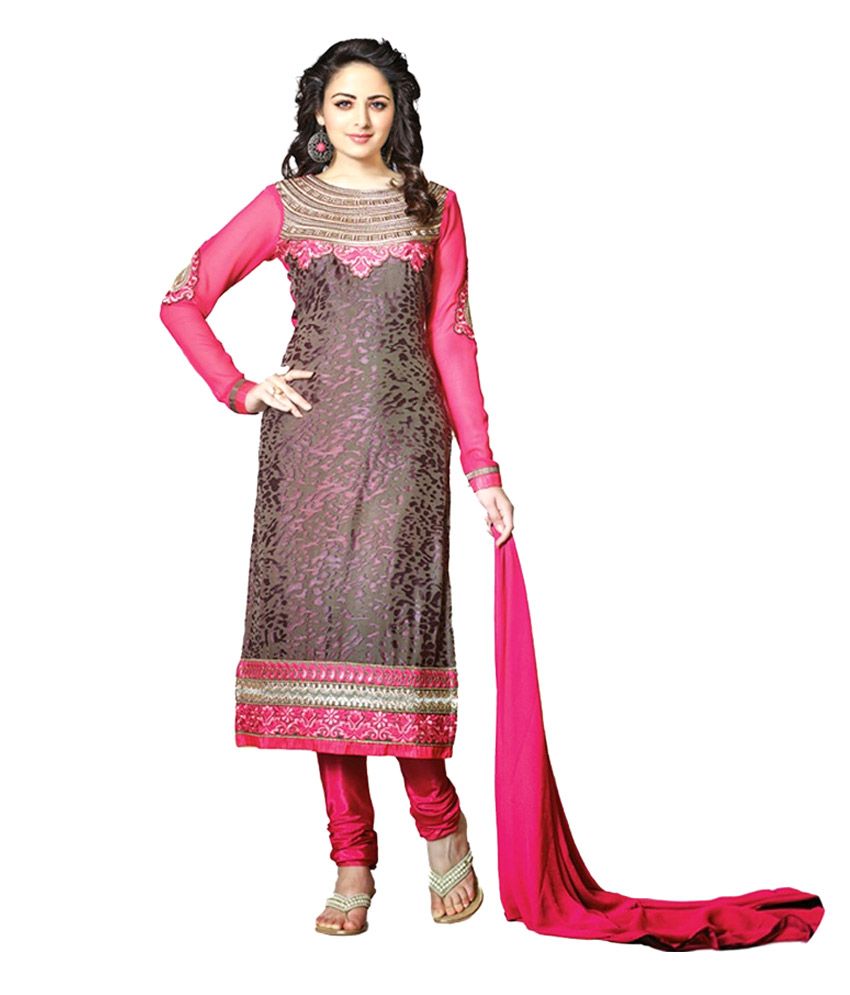 Indianefashion Pink Faux Georgette Unstitched Dress Material Buy Indianefashion Pink Faux