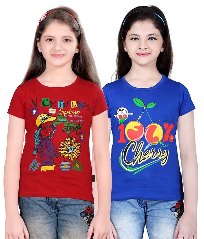     			Sini Mini Multicolour Cotton Printed Tops Combo Of 2