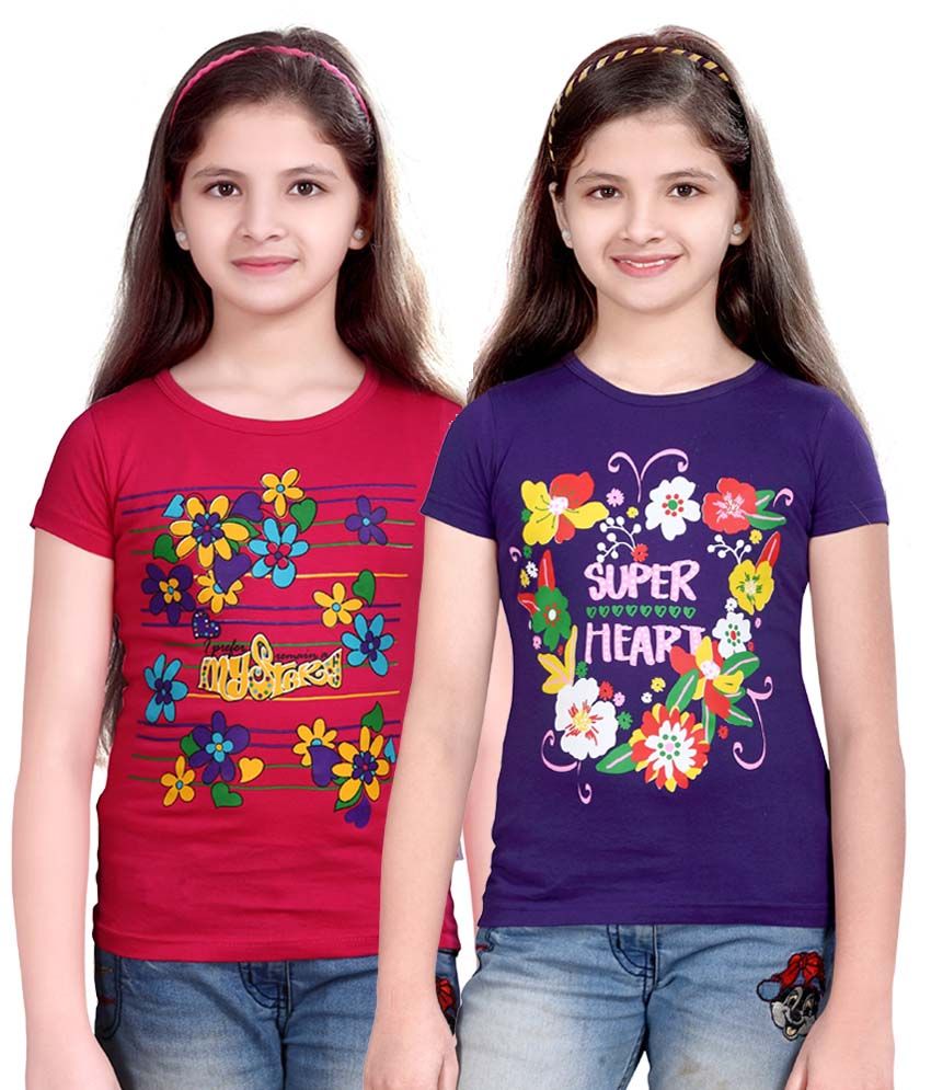     			Sini Mini Pack of 2 Girls 100% Cotton Combos ( Blue )